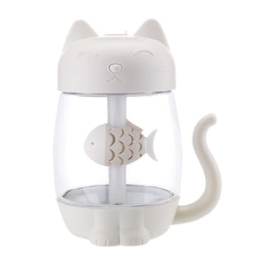 MH-Adorable! 3 in 1 350ML USB Cat Air Humidifier Ultrasonic Cool-Mist Adorable Mini Humidifier With LED Light Mini USB Fan for Home office