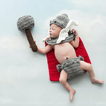 Load image into Gallery viewer, Superhero Newborn knitted Baby Winter Hat Costume for viking babies.