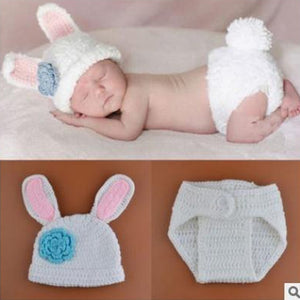 BAB- Hand Made Newborn Baby girls and boys Pants Knit Hat Set Cute Baby Hand Made Crochet