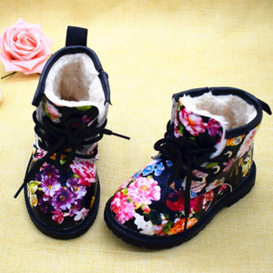 SH- 2019 Girls Boots PU Leather Waterproof Kid Boots Flower Design