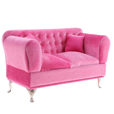 1/6 Scale Pink Double Couch Long Sofa Model for  Dolls High quality Fashion Dollhouse Furniture.