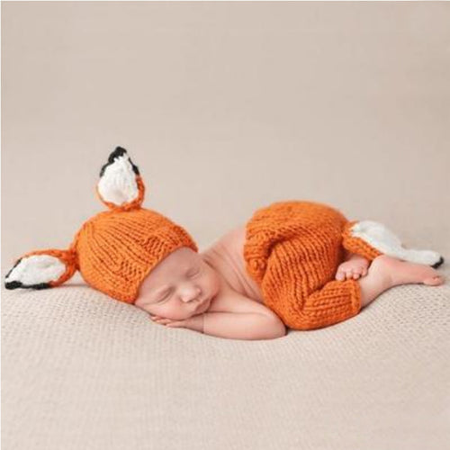 Cute Baby Fox clothing Infant Knit Hat Fox Ears Cap+Pants Set.