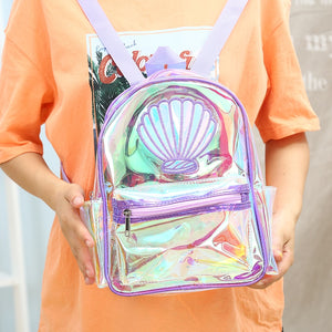 BP- Girl Laser PVC Mermaid Backpack Summer Transparent Waterproof School Bag Large Capacity Holographic Clear Teenager Student Bag