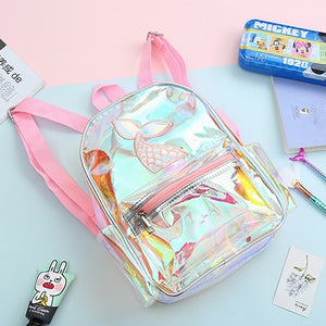 BP- Girl Laser PVC Mermaid Backpack Summer Transparent Waterproof School Bag Large Capacity Holographic Clear Teenager Student Bag