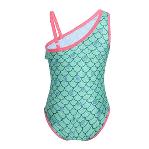 ME- 2019 One Piece Swimsuit Girls Ruffle Mermaid Kids Cute Swimwear One shoulder Swimsuits Swimming Bathing Suit