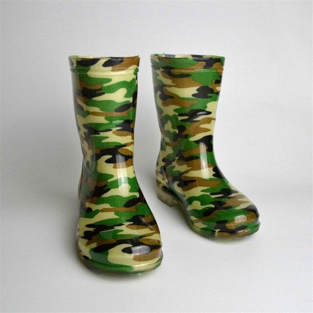 Children's Rain shoes Camouflage Medium Tube Rain Boots Non-slip Waterproof PU Rainboots Size 25-34.