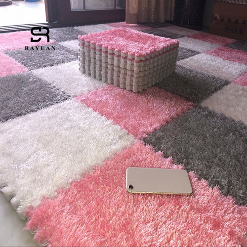 One Piece 30x30CM Foam DIY Puzzle Mat. Long Hair, Villi Shaggy Carpet Mat-Plush Soft Area Rug for children's play area.