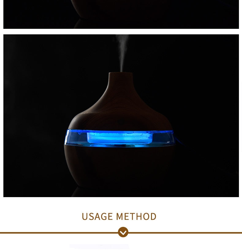 Electric Humidifier Aroma Oil Diffuser. Ultrasonic Wood Grain Air Humidifier USB Mini Mist Maker with LED Light For Home or Office.