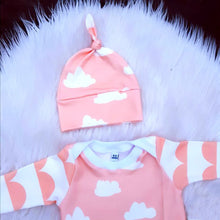 Load image into Gallery viewer, 2 PCS Cute Newborn Baby Girl White Clouds long sleeve Pink Romper + Hat Outfit.