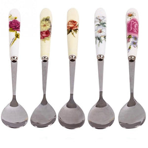 5 Pcs/Set; Cute Stainless Steel mini Coffee Spoon Set.  Kitchen tea spoons With Long Handles to use with Ice Cream Desserts.