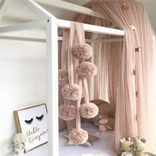 Load image into Gallery viewer, Hanging Chiffon Pom Poms (2 in a set) for Canopy Net Nursery Room Decor.