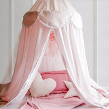 Load image into Gallery viewer, Little Fairy Bed Canopy Dome Baby Girl Net Curtain Lotus Leaf Flaps With Dot Tassel Bedding Valance.