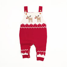 Load image into Gallery viewer, Babies 6 months to 24 months reindeer overalls in comfortable knit all dressed up for Christmas.