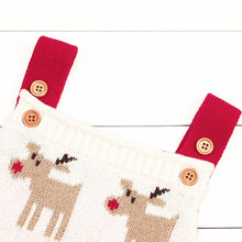 Load image into Gallery viewer, Babies 6 months to 24 months reindeer overalls in comfortable knit all dressed up for Christmas.