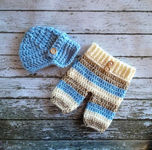 Load image into Gallery viewer, Handmade Baby Boy Hat / Pant Set Newborn Baby Boy Colorful Crochet knit Sock Monkey Hat With Ear Flaps
