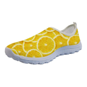Mesh Flat Shoes Women's Funny 3D Print Lemon Shoes for Adult Child Breathable Slip On Footwear.