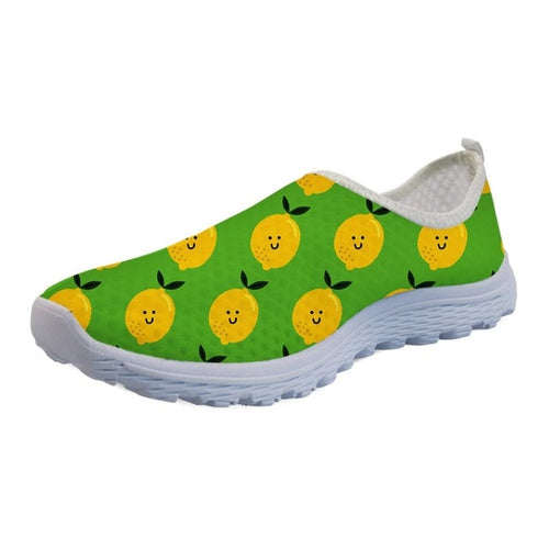 Mesh Flat Shoes Women's Funny 3D Print Lemon Shoes for Adult Child Breathable Slip On Footwear.