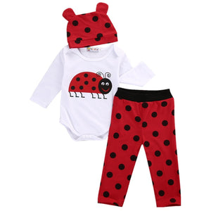 Little Miss Ladybug, pants, shirt and the cutest hat to create a perfect little ladybug.