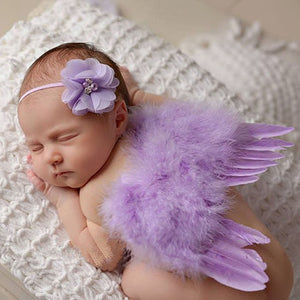 BAB- Fashion Newborn Baby Kids Feather Lace Headband & Angel Wings Flowers
