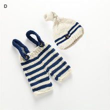 Load image into Gallery viewer, BAB- Baby Clothes Newborn Girls Boys Crochet Knit Overall Bib Pants and Hat Sets Striped Outfits
