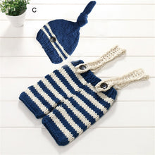 Load image into Gallery viewer, BAB- Baby Clothes Newborn Girls Boys Crochet Knit Overall Bib Pants and Hat Sets Striped Outfits