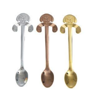 Stainless Steel Cartoon Dog Spoons. Creative Ice Cream Dessert, Coffee, or Tea Stirring Spoons