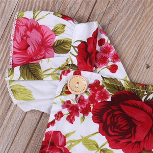 ZG-2019 Floral Newborn Baby Girl Clothes Ruffles Sleeve Bodysuit with matching Headband  6-24M