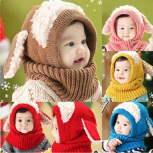 Load image into Gallery viewer, HAT- Baby Toddler Winter Beanie Warm Hat Hooded Scarf Earflap Knitted Cap Infant Cute Cartoon Rabbit Hat Scarf Set Earflap Caps