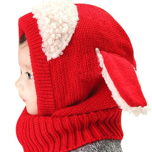 HAT- Baby Toddler Winter Beanie Warm Hat Hooded Scarf Earflap Knitted Cap Infant Cute Cartoon Rabbit Hat Scarf Set Earflap Caps