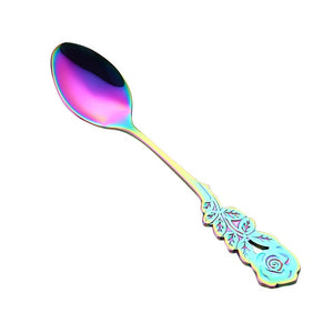 Spoons-Roses Mini Stainless Steel Flower Coffee Spoon Stirring Spoon Teaspoon Tea Spoon Dessert Spoon Long Handle Tableware