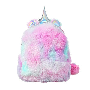 BP- 2019 Rainbow Unicorn Sequin Mini Backpack Toddler Girls' Pink PU Leather Backpacks Silver Plush Fluffy Glitter Bag for Girls