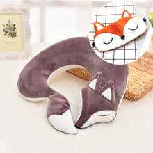 Load image into Gallery viewer, PI- Lovely Fox Animal Cotton Plush U Shape Neck Pillow Travel Car Home Pillow Nap Pillow Health Care with Eye Mask