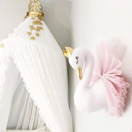 Cute Golden Crown Swan Wall Decor Doll Pink Princess Flamingo soft Stuffed Toy Animal Head Wall Hanging for Kids Room Baby Gift