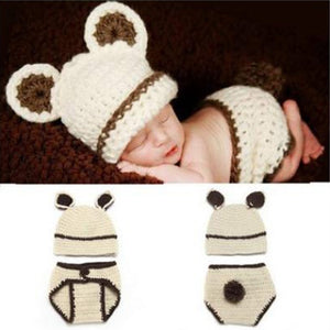 BAB- Hand Made Newborn Baby girls and boys Pants Knit Hat Set Cute Baby Hand Made Crochet