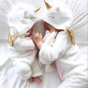 ZG-Baby Girl 3D Unicorn Flannel Rompers girls Zipper Jumpsuit Newborn Romper Clothes