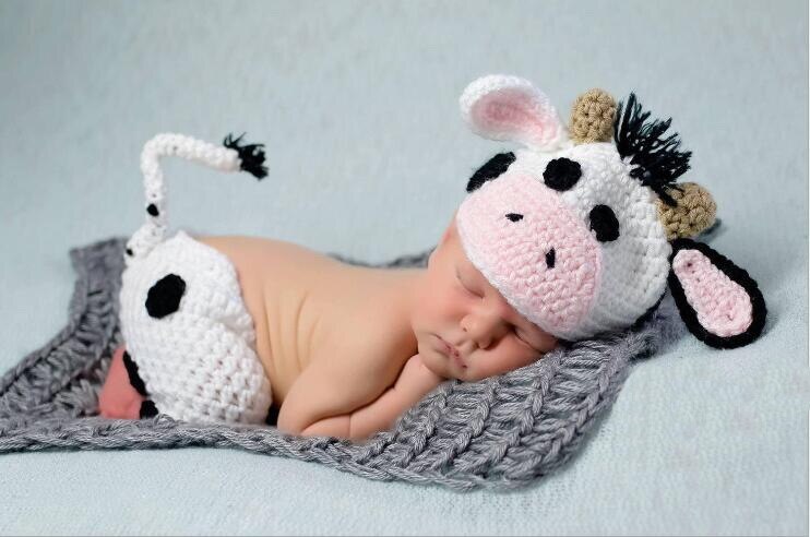 Mooo, Baby Cows with huge beautiful ears Handmade  Costume Knitted outfit.