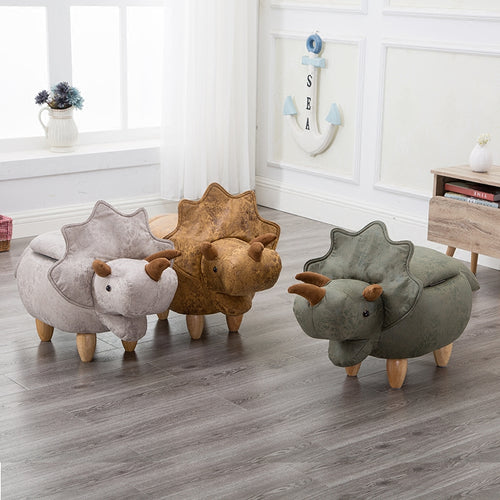 Dinosaur Shape Creative Wooden Footstool Sturdy  Bench Sofa with Bronzing Fabric Wooden Legs Multicolor