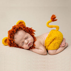 BAB- Hand made 2019 New  Cute Lion Baby Hats Newborn Soft Hand-knit Animal Baby