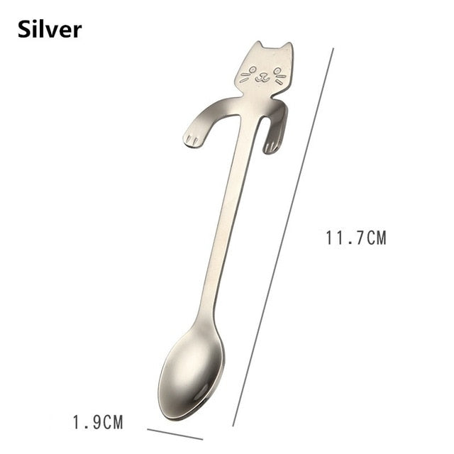 Spoons-Stainless Steel Cartoon guitar Cat Kitty Spoon Ice Cream Creative Milk Coffee Spoon Teaspoon Teaspoon Long Handle Table
