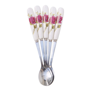 5 Pcs/Set; Cute Stainless Steel mini Coffee Spoon Set.  Kitchen tea spoons With Long Handles to use with Ice Cream Desserts.