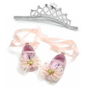 SH- Toddler Baby Girls Shoes Soft Sole Crib Newborn Baby Lace Bow Princess Shoes+Headband 2Pcs Set Infant Cute Party First Walkers