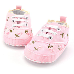 Baby Girl Shoes White Lace Floral Embroidered  Prewalkers.